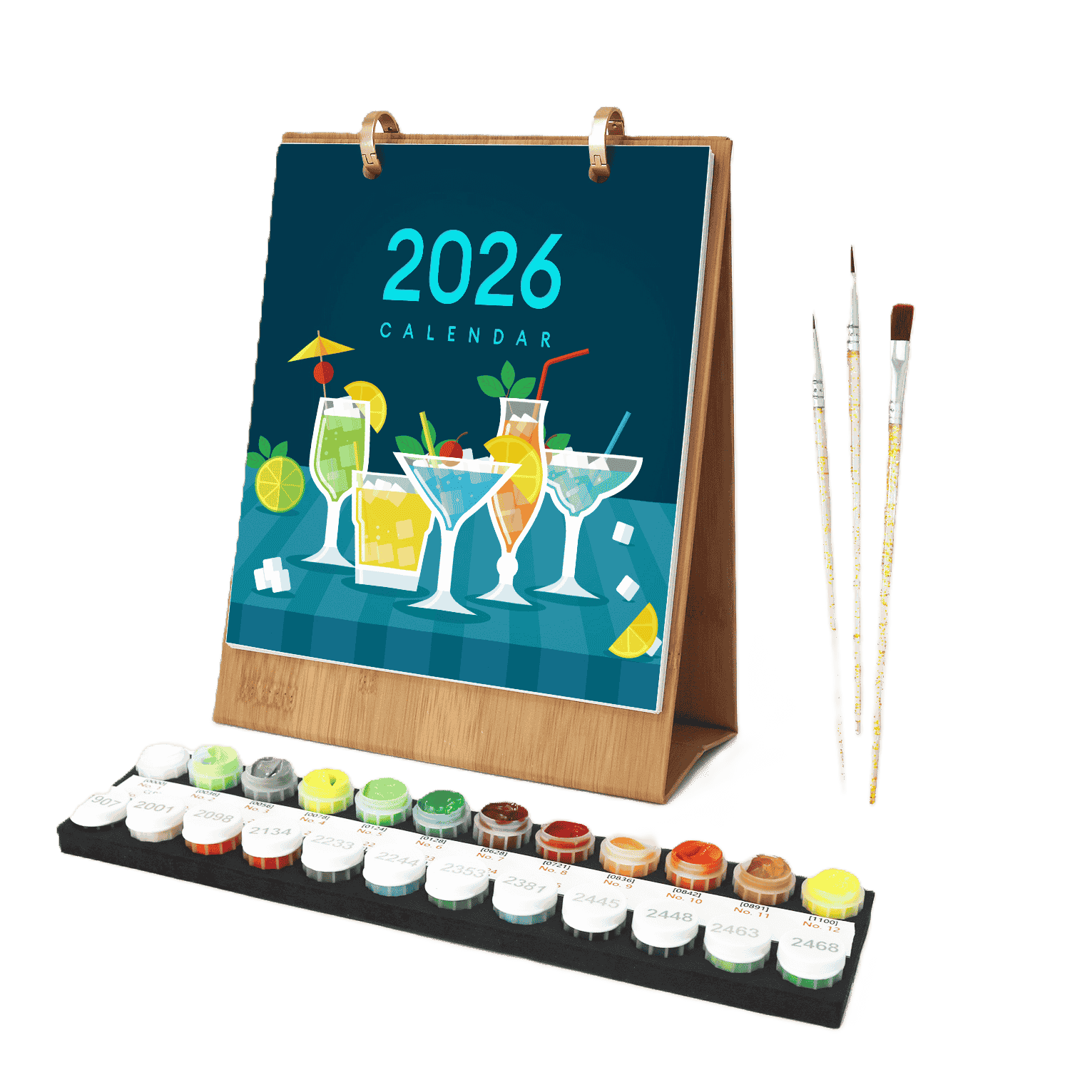 Elegant Cocktail Art Desk Calendar 2026 - Paint by Numbers Kit