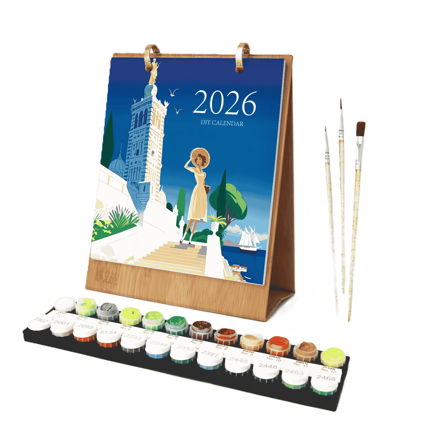 World Travel Scenic Desk Calendar 2026 - Paint by Numbers Kit