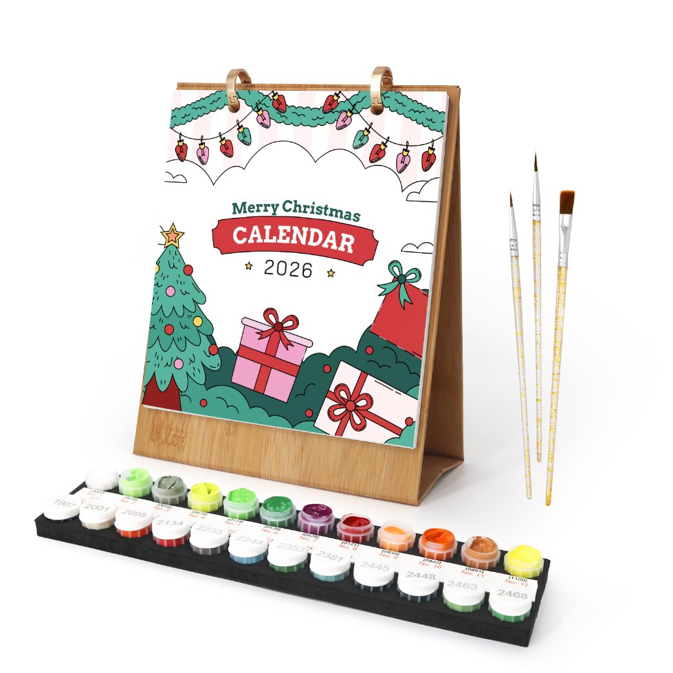 Merry Christmas 2026 Desk Calendar - Paint by Numbers Kit