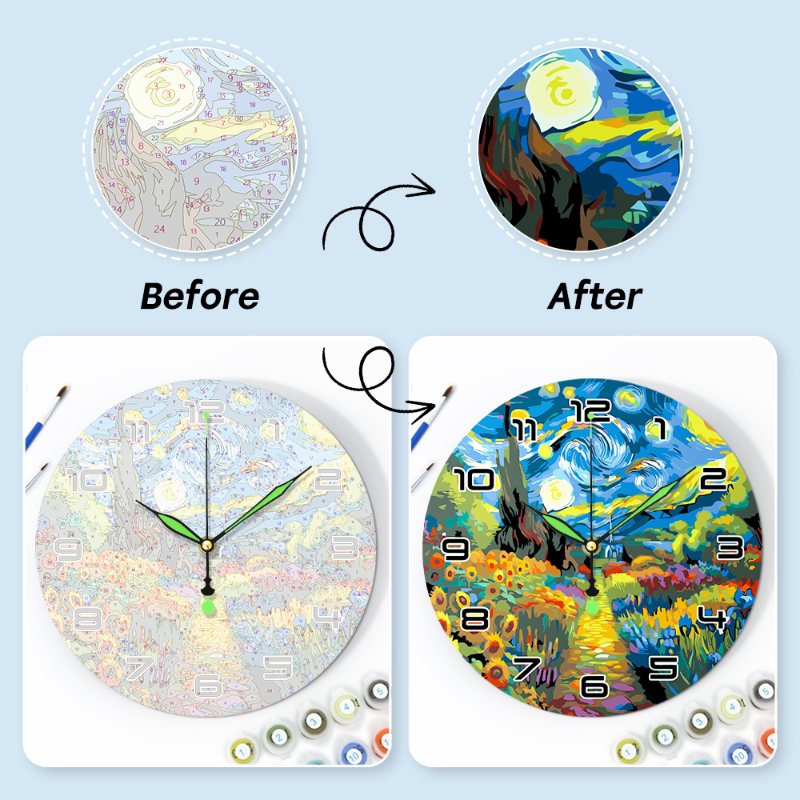 Starry Night & Blossoming Fields Clock - Detail 7
