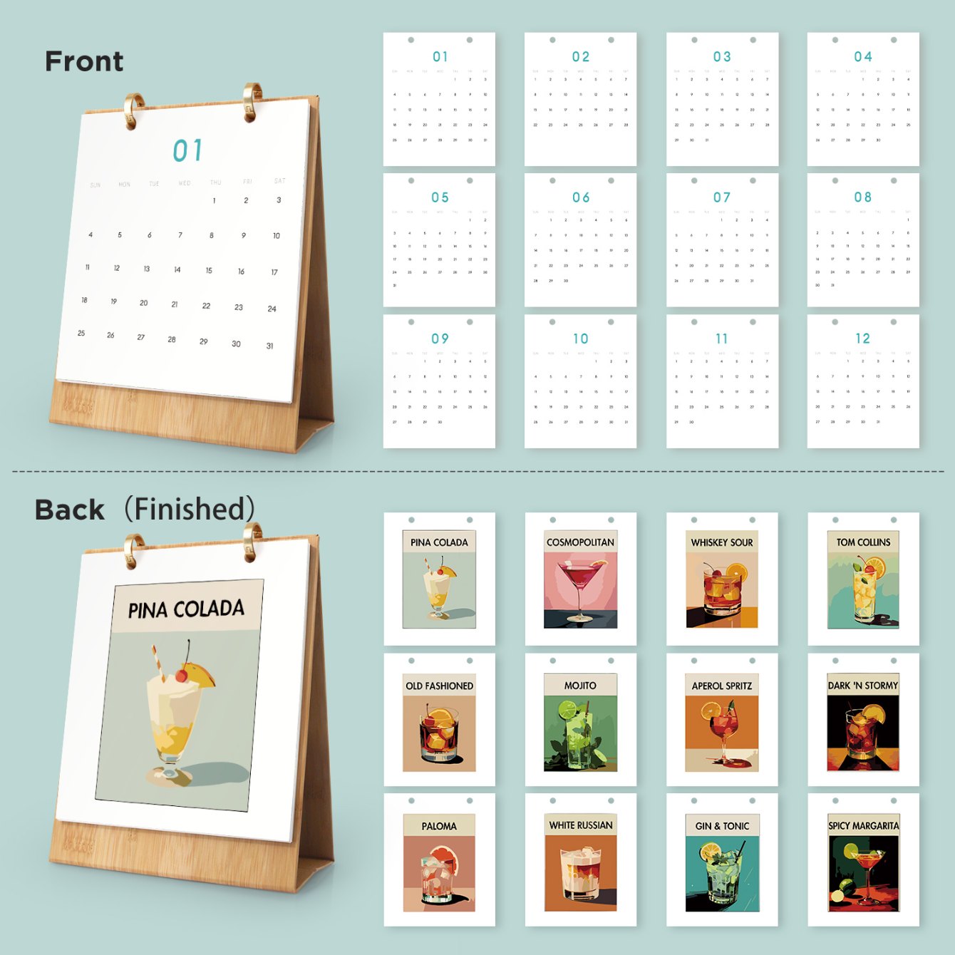Elegant Cocktail Art Desk Calendar 2026 - Detail 6