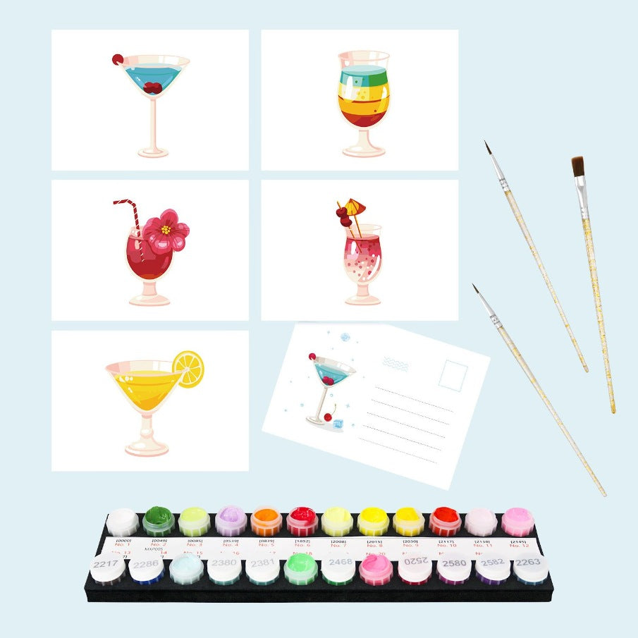 Vibrant Cocktail Postcards - Paint by Numbers Kit