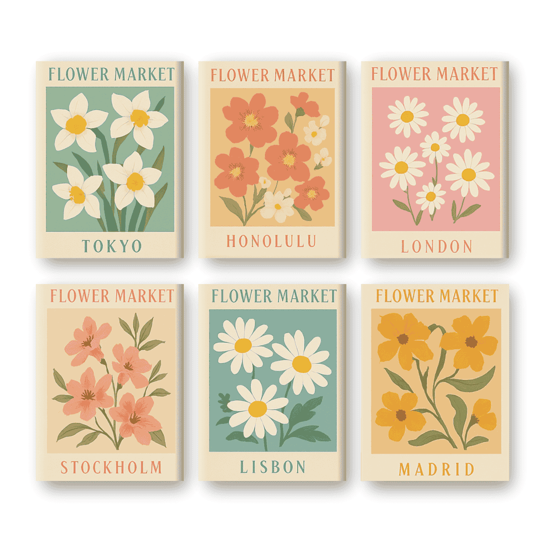 6 Mini Floral Market Scene - Paint by Numbers Kit