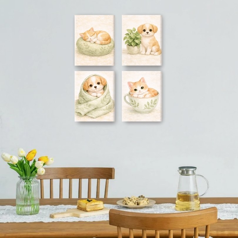 4 Mini Paintings - Adorable Animal Duo - Detail 2