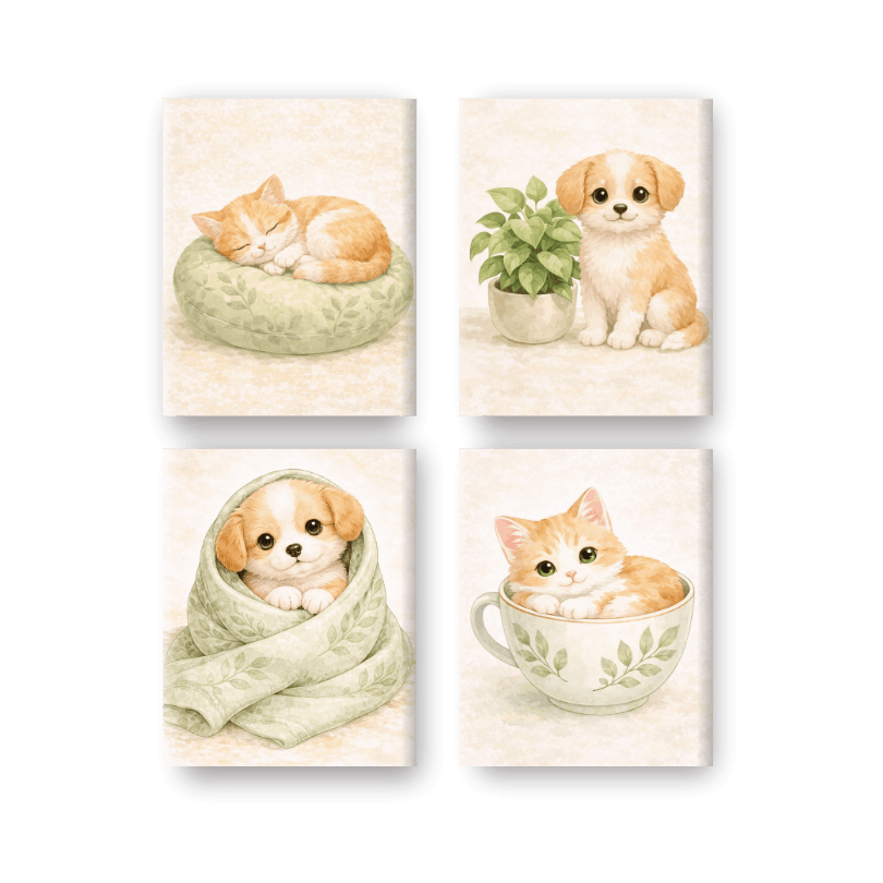 4 Mini Paintings - Adorable Animal Duo - Paint by Numbers Kit