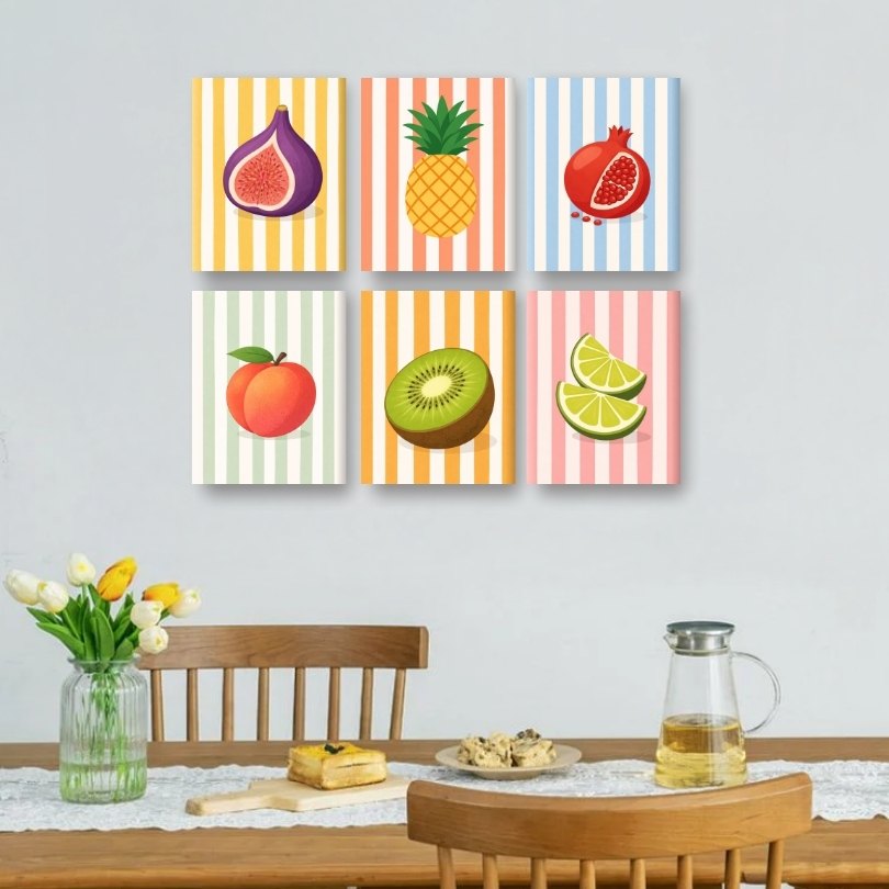 6 Mini Paintings - Colorful Fruit Stripes - Detail 2