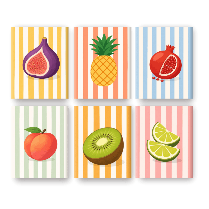 6 Mini Paintings - Colorful Fruit Stripes - Paint by Numbers Kit