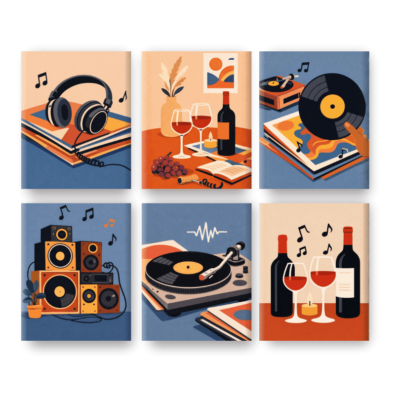 6 Mini Paintings - Melodies & Merlot - Paint by Numbers Kit