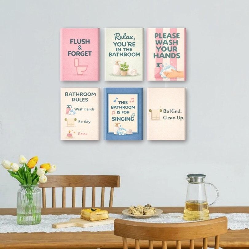 6 Mini Paintings - Cozy Bathroom Quotes - Detail 2