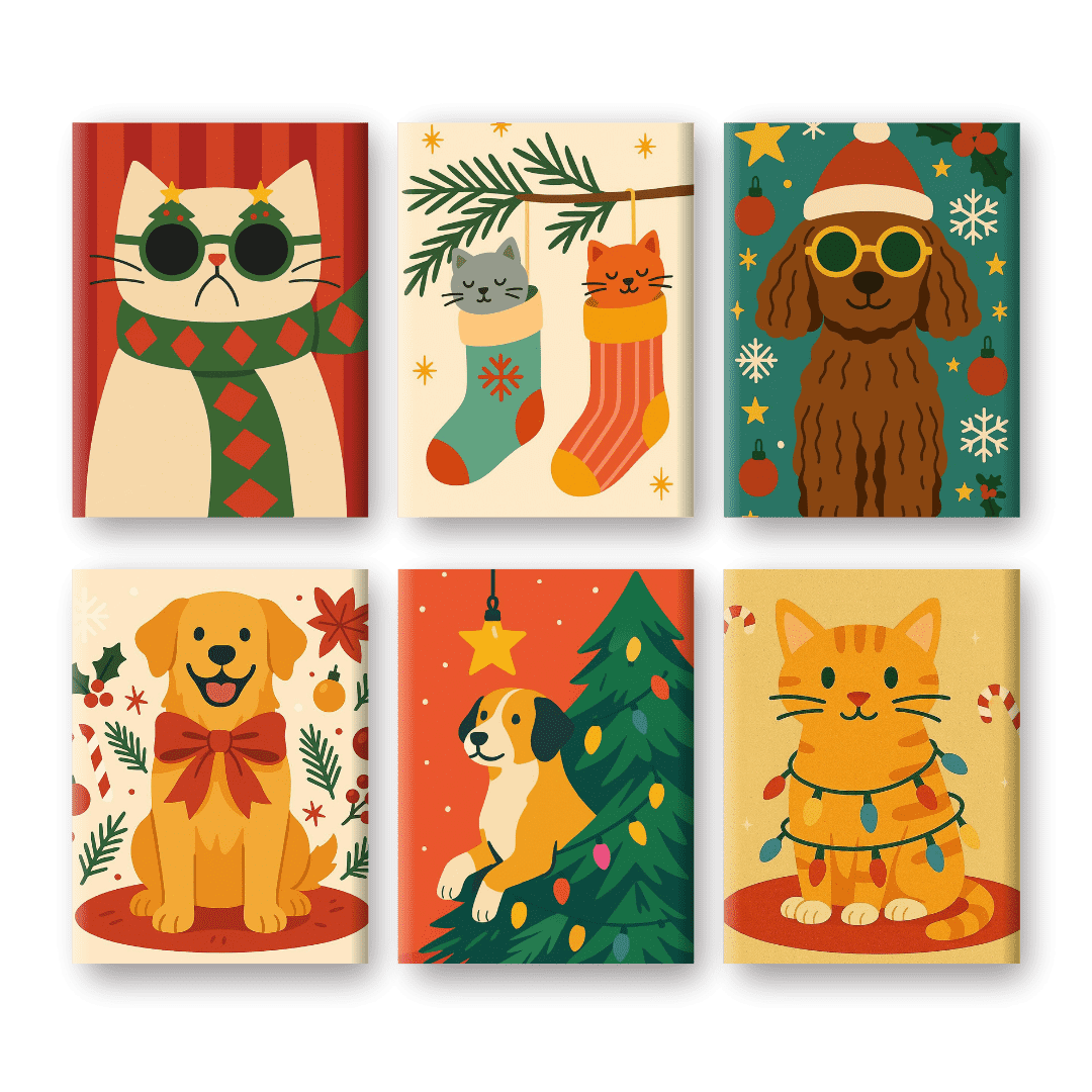 Festive Paws: Mini Pets in Holiday Cheer - Paint by Numbers Kit