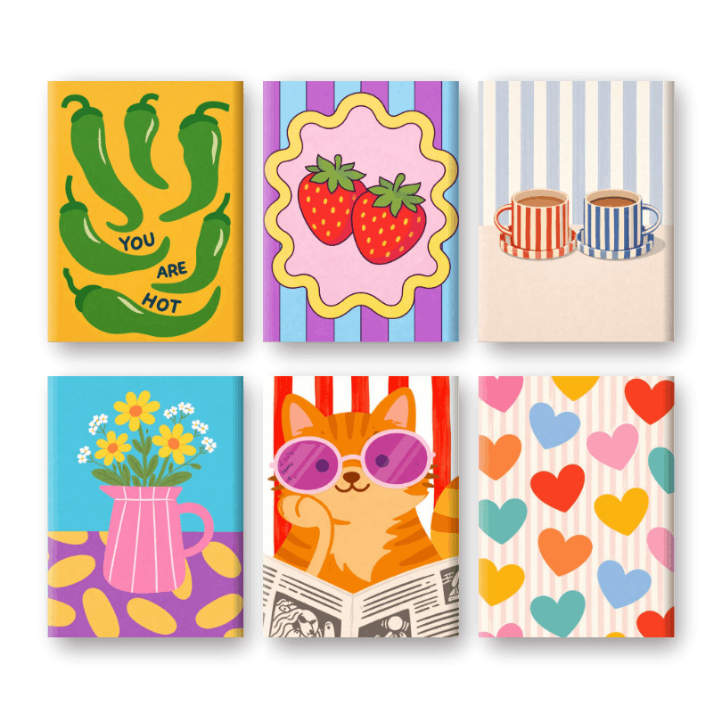 6 Mini Paintings - Colorful Mood Boost - Paint by Numbers Kit
