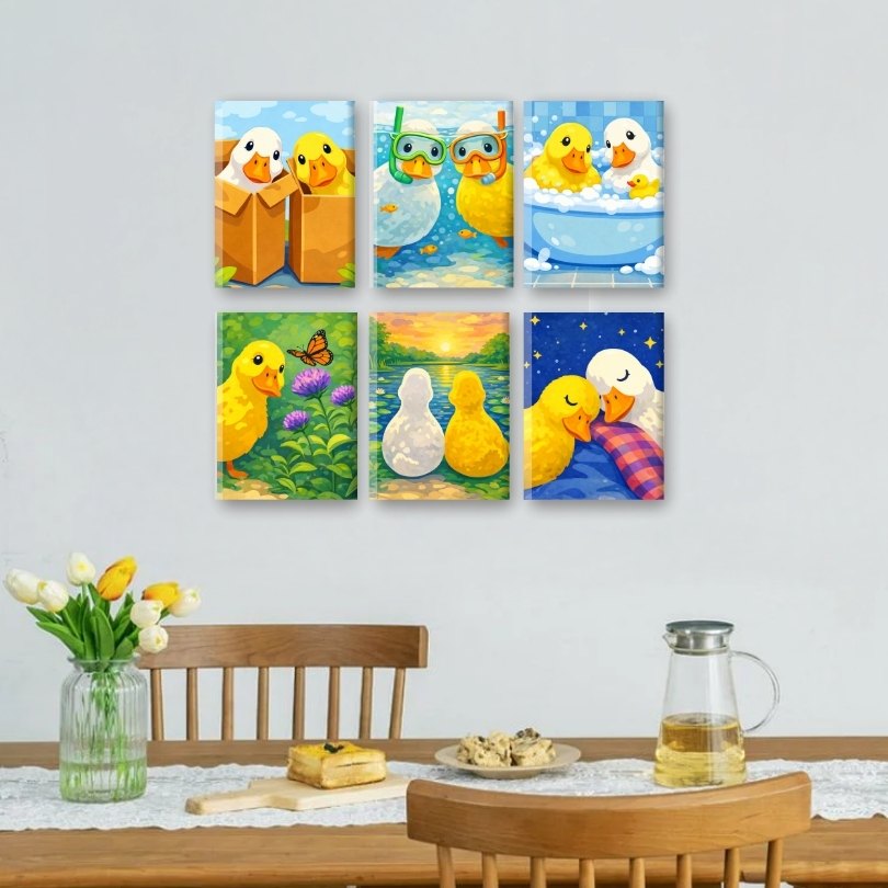 6 Mini Paintings - Whimsical Ducklings - Detail 2