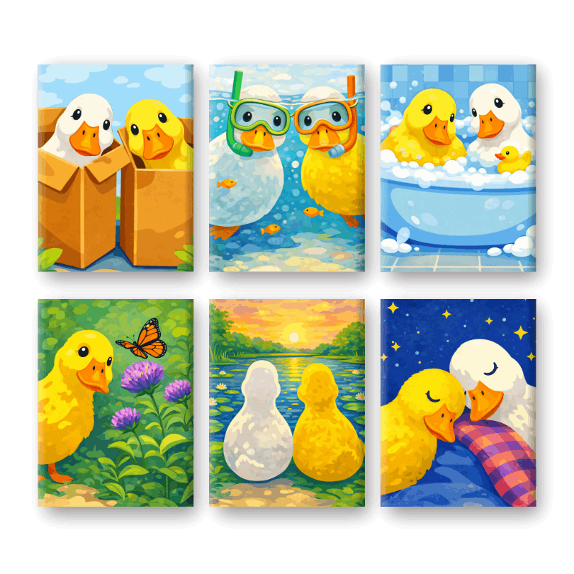 6 Mini Paintings - Whimsical Ducklings - Paint by Numbers Kit