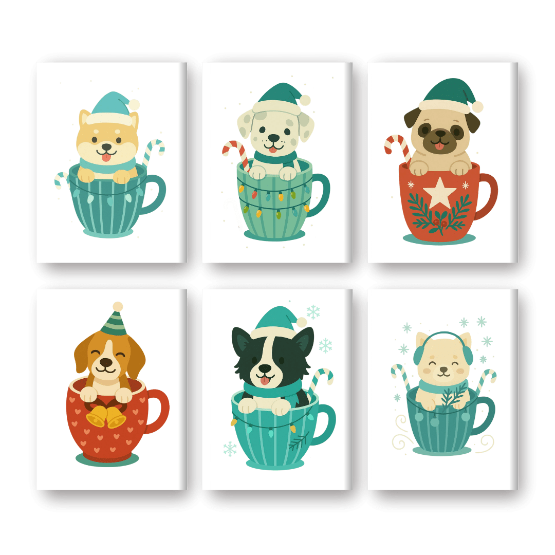 Puppy Christmas Cups - Paint by Numbers Kit