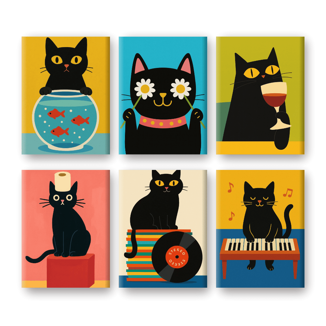 Whimsical Black Cat Fun - Paint by Numbers Kit