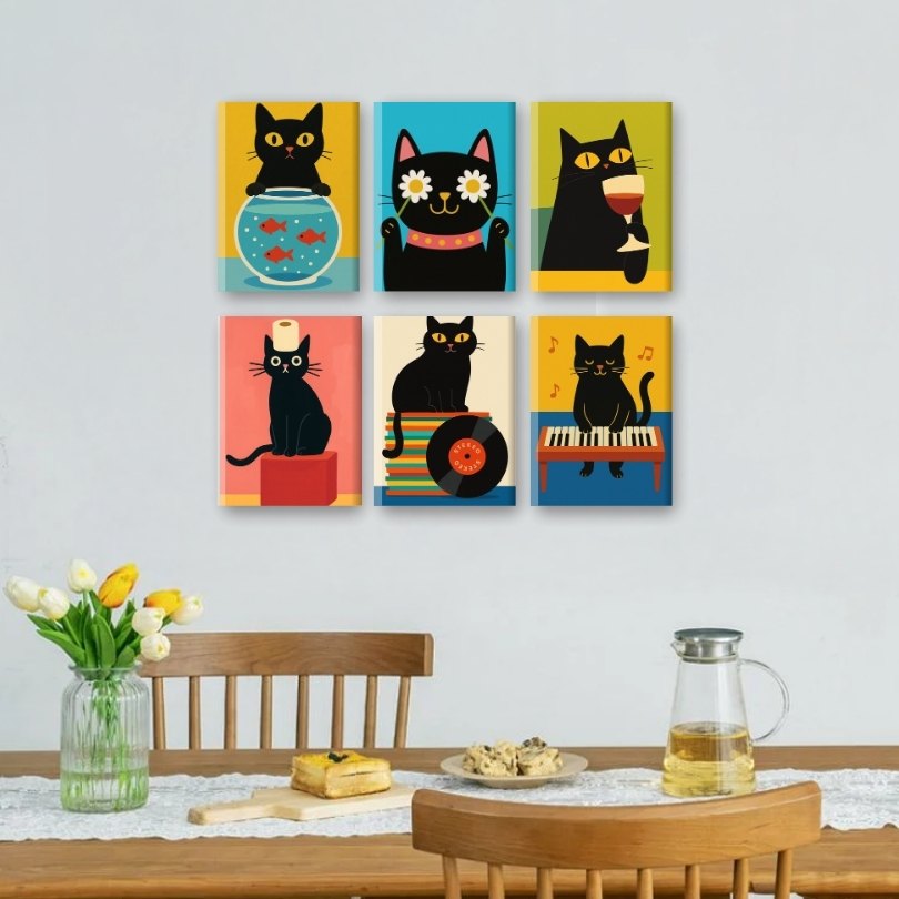 Whimsical Black Cat Fun - Detail 2