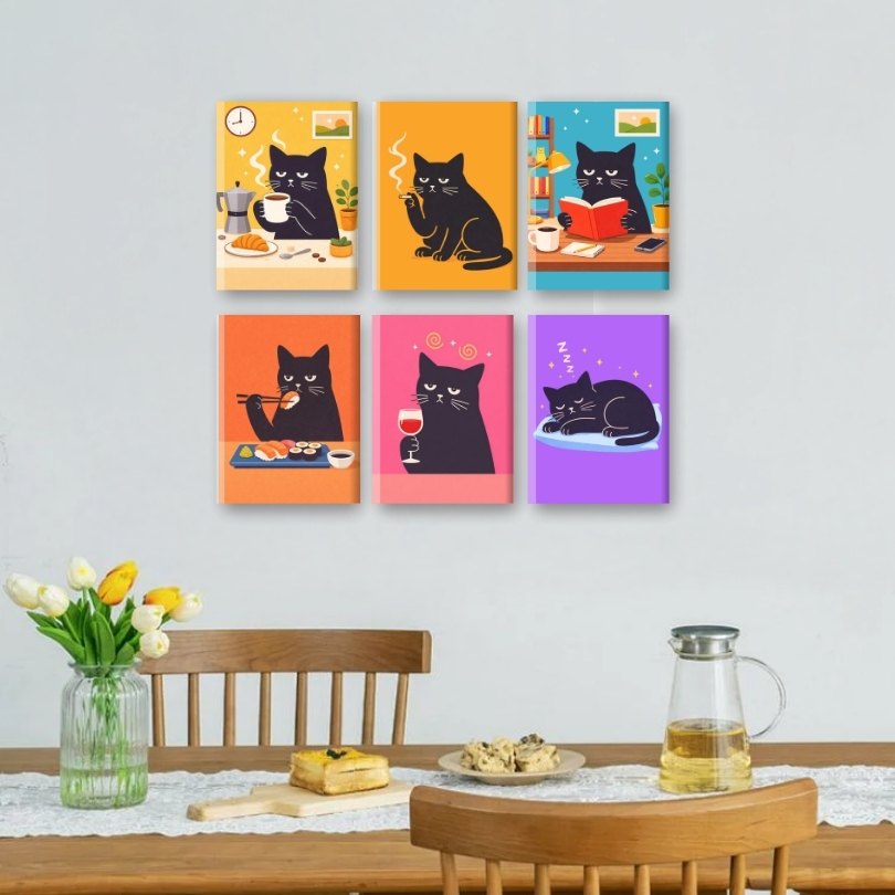 6 Mini Paintings - Grumpy Feline Set - Detail 2