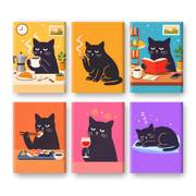 6 Mini Paintings - Grumpy Feline Set - Paint by Numbers Kit