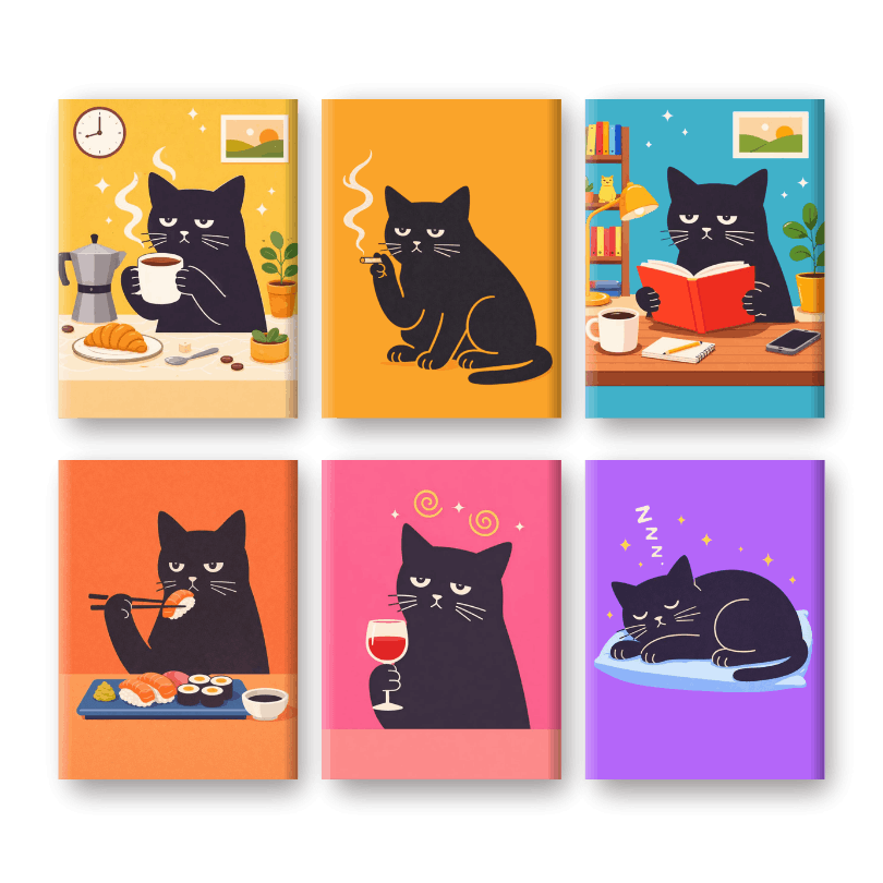 6 Mini Paintings - Grumpy Feline Set - Paint by Numbers Kit