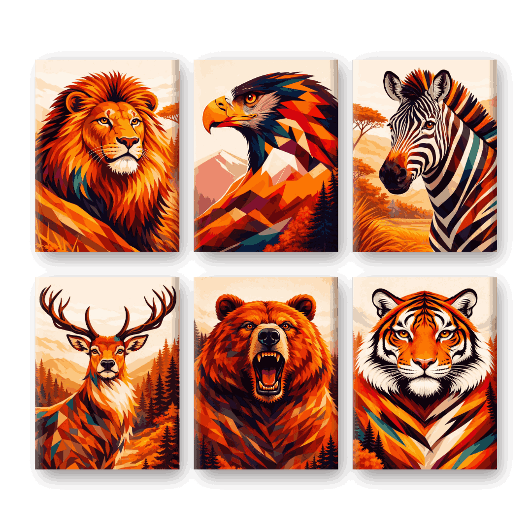 6 Mini Paintings - Wilderness Safari - Paint by Numbers Kit