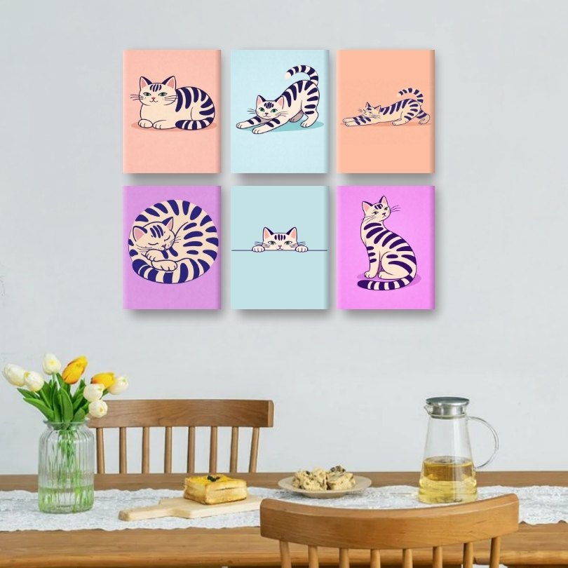 6 Mini Paintings - Playful Feline Frenzy - Detail 2