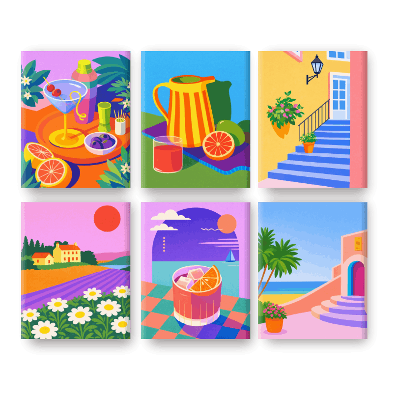 6 Mini Sun-Kissed Summer Scenes - Paint by Numbers Kit