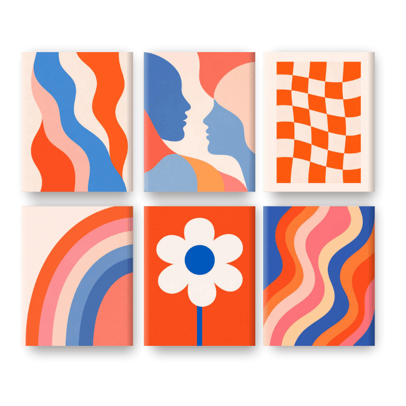 6 Mini Paintings - Retro Floral Vibes - Paint by Numbers Kit