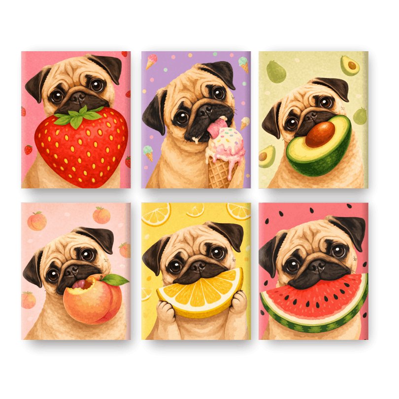6 Mini Puppy & Fruit Friends - Paint by Numbers Kit