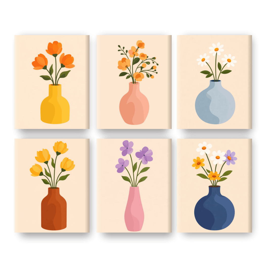 6 Mini Elegant Flower Arrangements - Paint by Numbers Kit