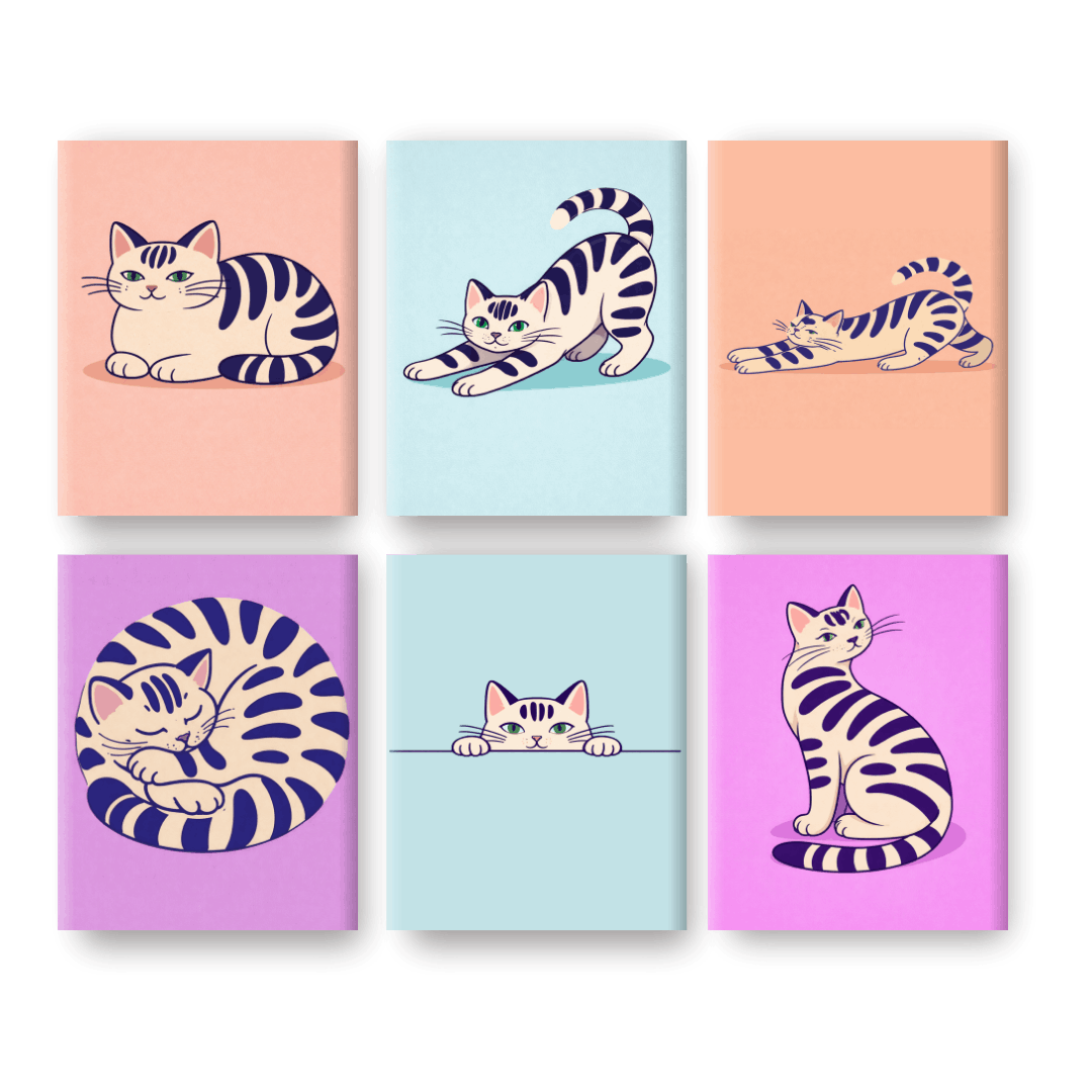6 Mini Paintings - Playful Feline Frenzy - Paint by Numbers Kit