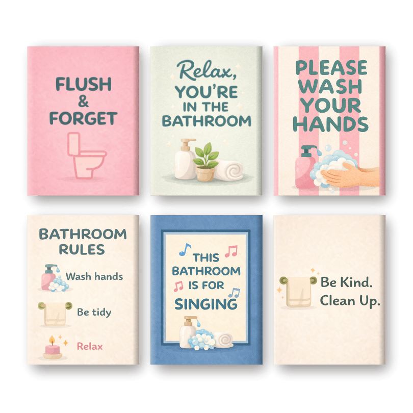 6 Mini Paintings - Cozy Bathroom Quotes - Paint by Numbers Kit