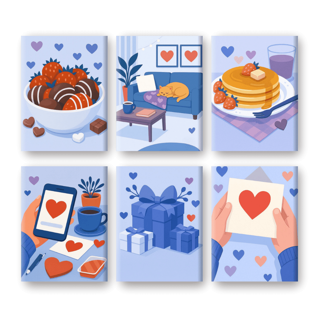 6 Mini Paintings - Serene Blue Valentines - Paint by Numbers Kit