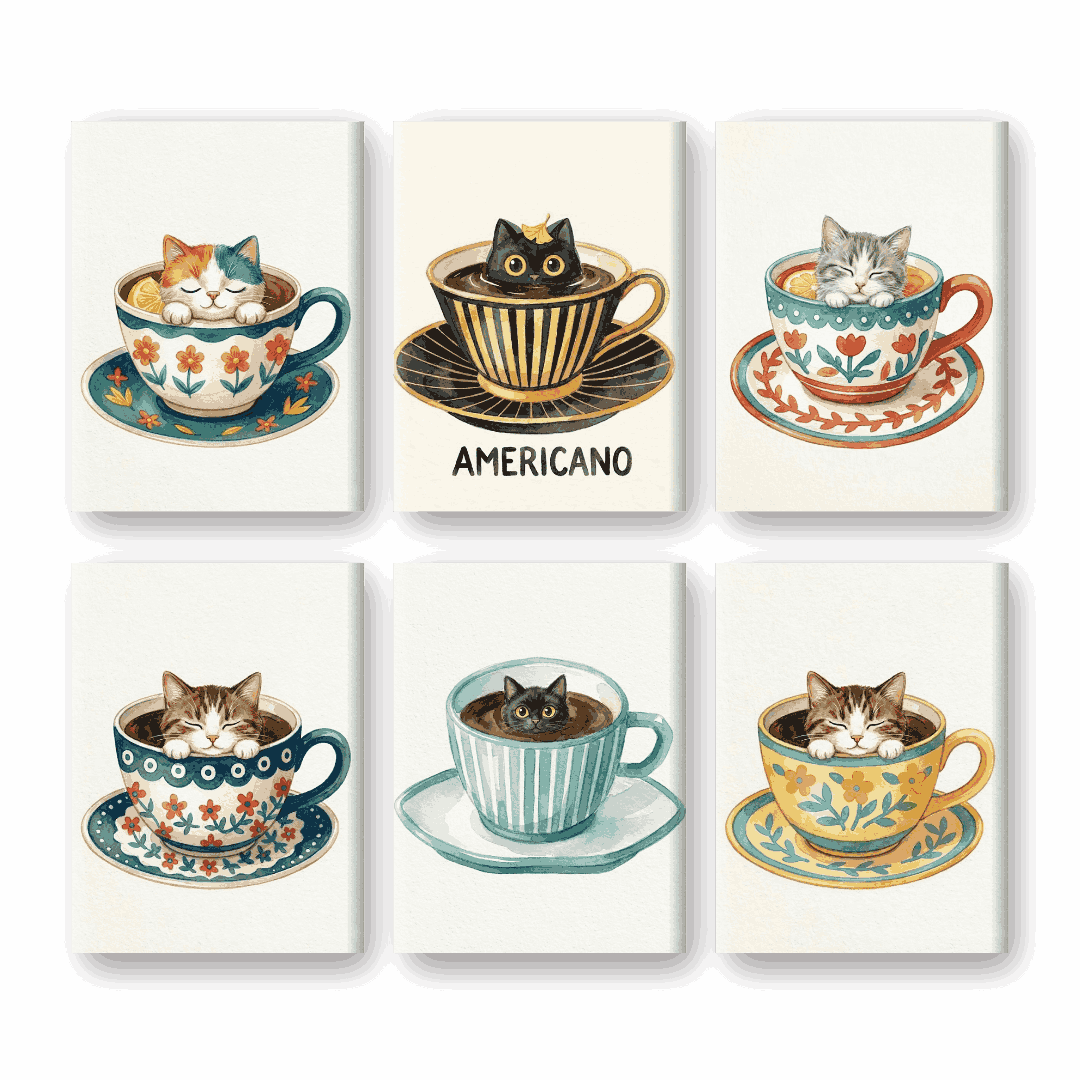 Whimsical Cats in Cups Collection - Paint by Numbers Kit