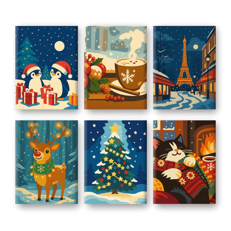6 Mini Paintings - Festive Christmas Celebrations - Paint by Numbers Kit