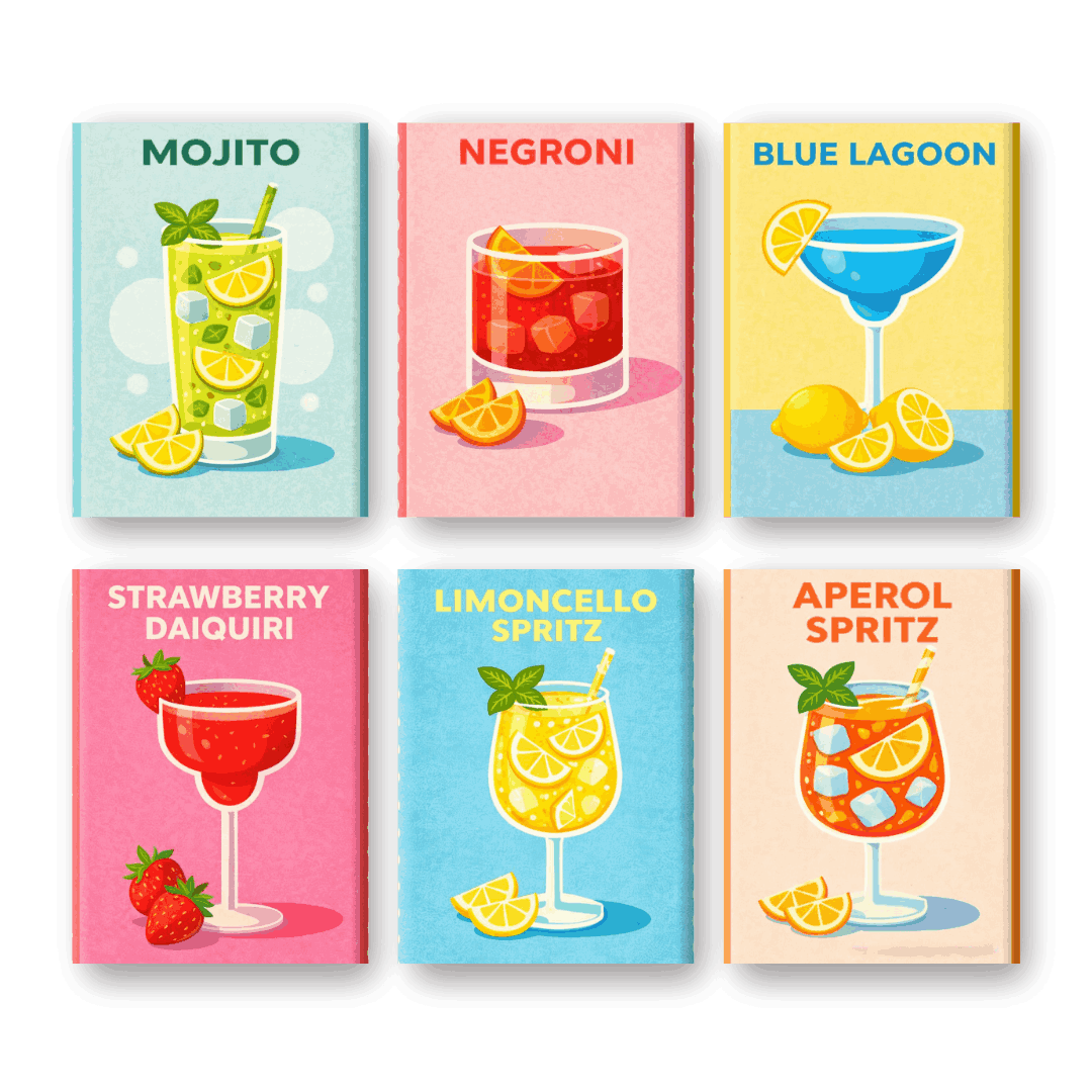 6 Mini Paintings - Cocktail Hour Collection - Paint by Numbers Kit
