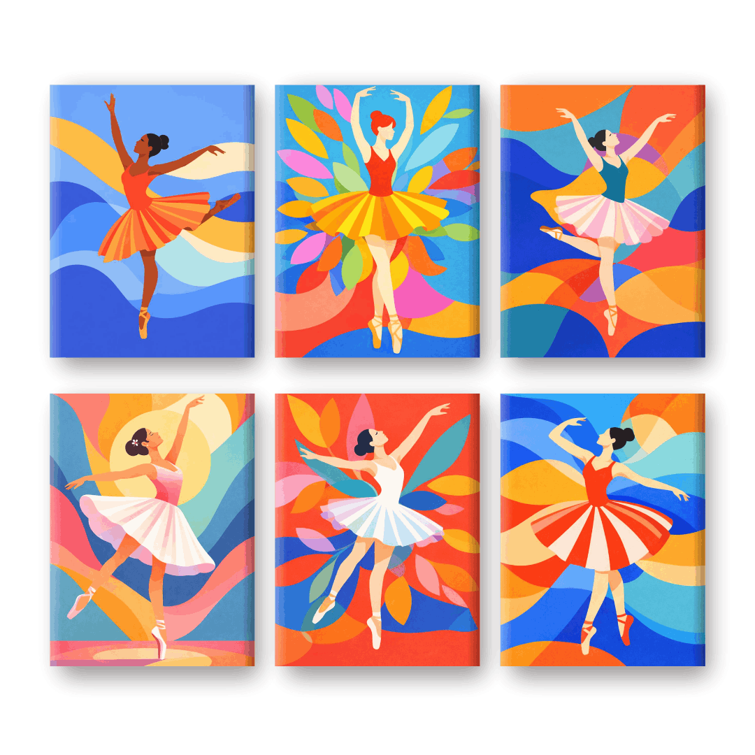 6 Mini Paintings - Vibrant Ballerina Dreams - Paint by Numbers Kit