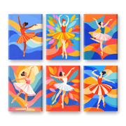 6 Mini Paintings - Vibrant Ballerina Dreams - Paint by Numbers Kit