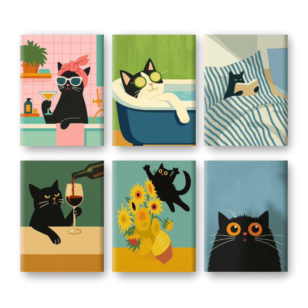 6 Mini Paintings - Whimsical Cat Collection - Paint by Numbers Kit