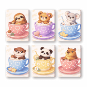 Cuddly Creatures in Cups - Paint by Numbers Kit