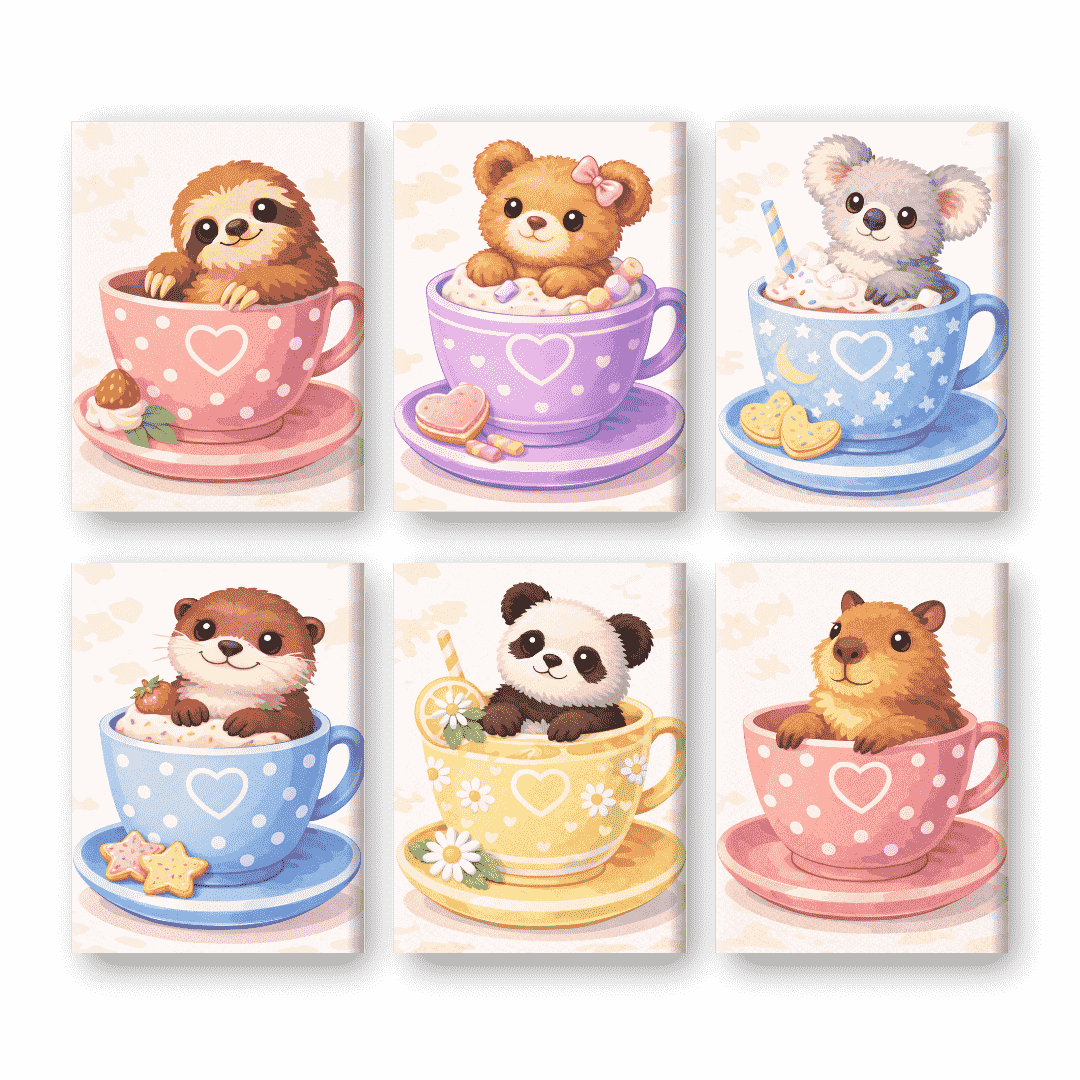 Cuddly Creatures in Cups - Paint by Numbers Kit