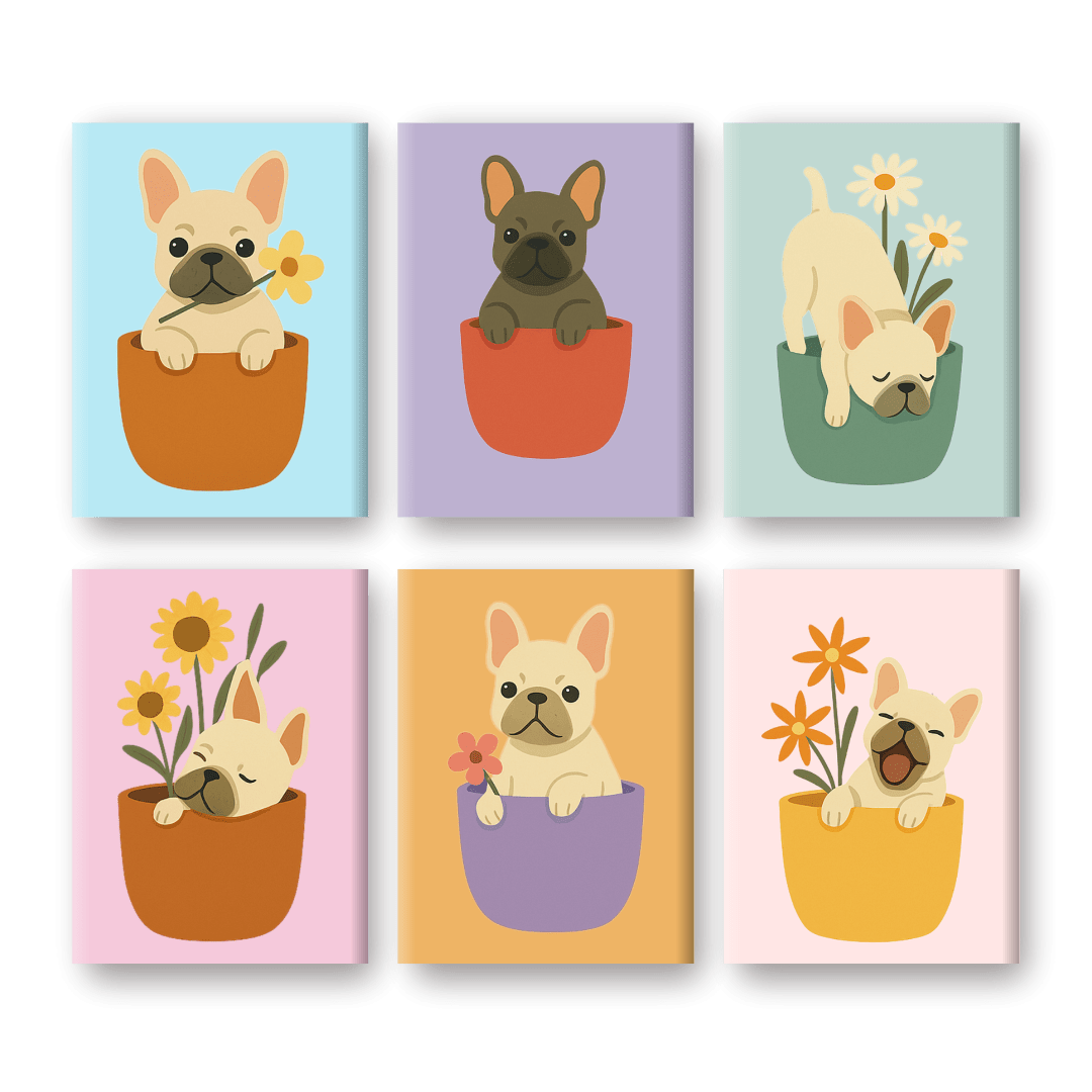 6 Mini Doodles of Dogs & Blooms - Paint by Numbers Kit