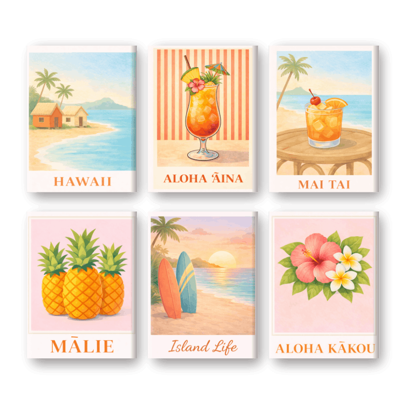 6 Mini Paintings - Hawaiian Paradise Vibes - Paint by Numbers Kit