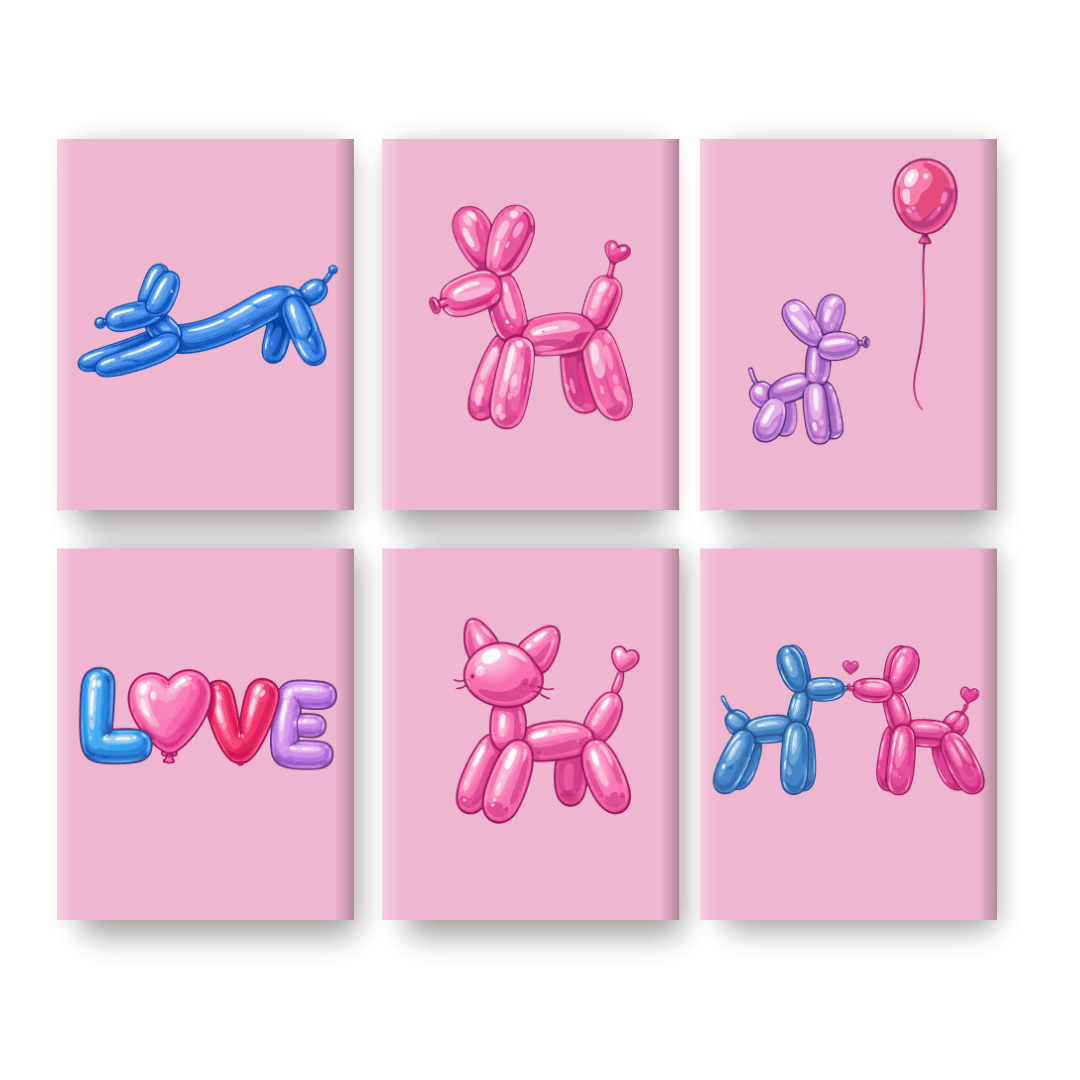 6 Mini Paintings - Playful Balloon Creatures - Paint by Numbers Kit
