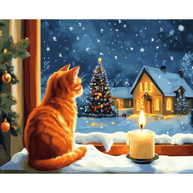 Candlelit Cat’s Cozy Holiday - Paint by Numbers Kit