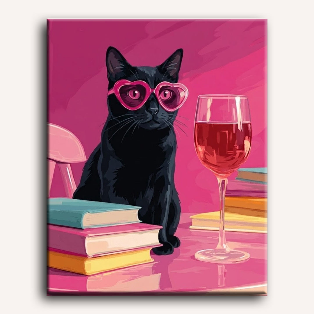 Chic Black Cat at Pink Table - Detail 2