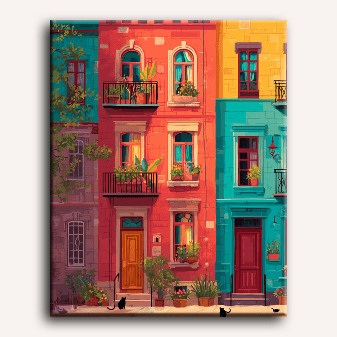 Colorful Facades & Midnight Cats | Paint by Number - Detail 2
