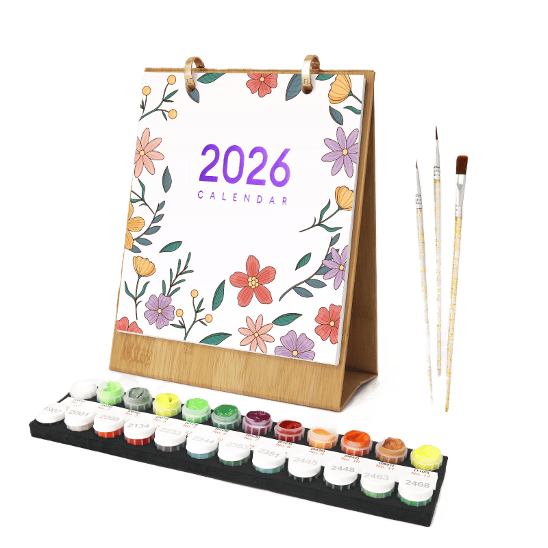 Flowers & Nature Desk Calendar 2026 - Paint by Numbers Kit