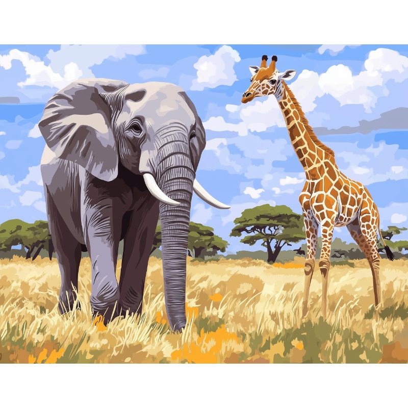 Wildlife Duo: Giraffe & Elephant - Paint by Numbers Kit