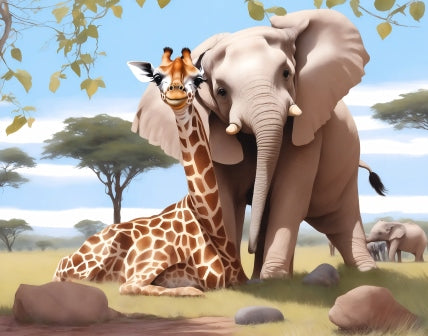 Springtime Friends: Elephant & Giraffe - Paint by Numbers Kit