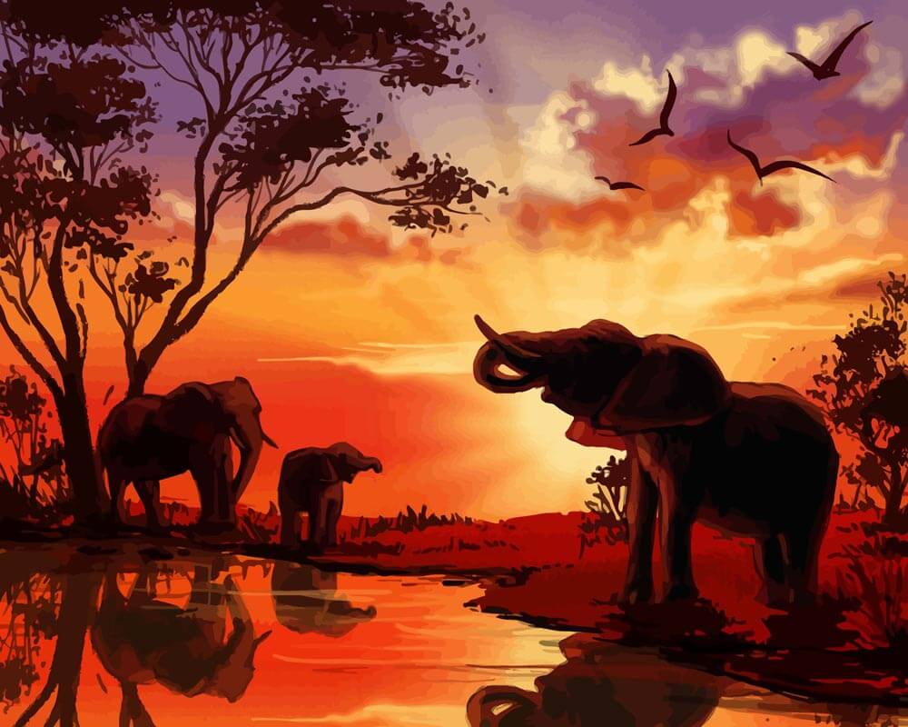 Majestic African Elephants - Paint by Numbers Kit